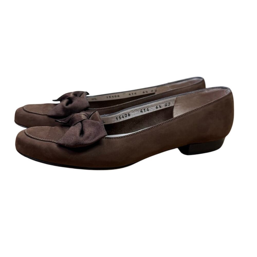 Vintage Salvatore Ferragamo Boutique Bow Loafers Womens 6.5 Brown Suede Flats